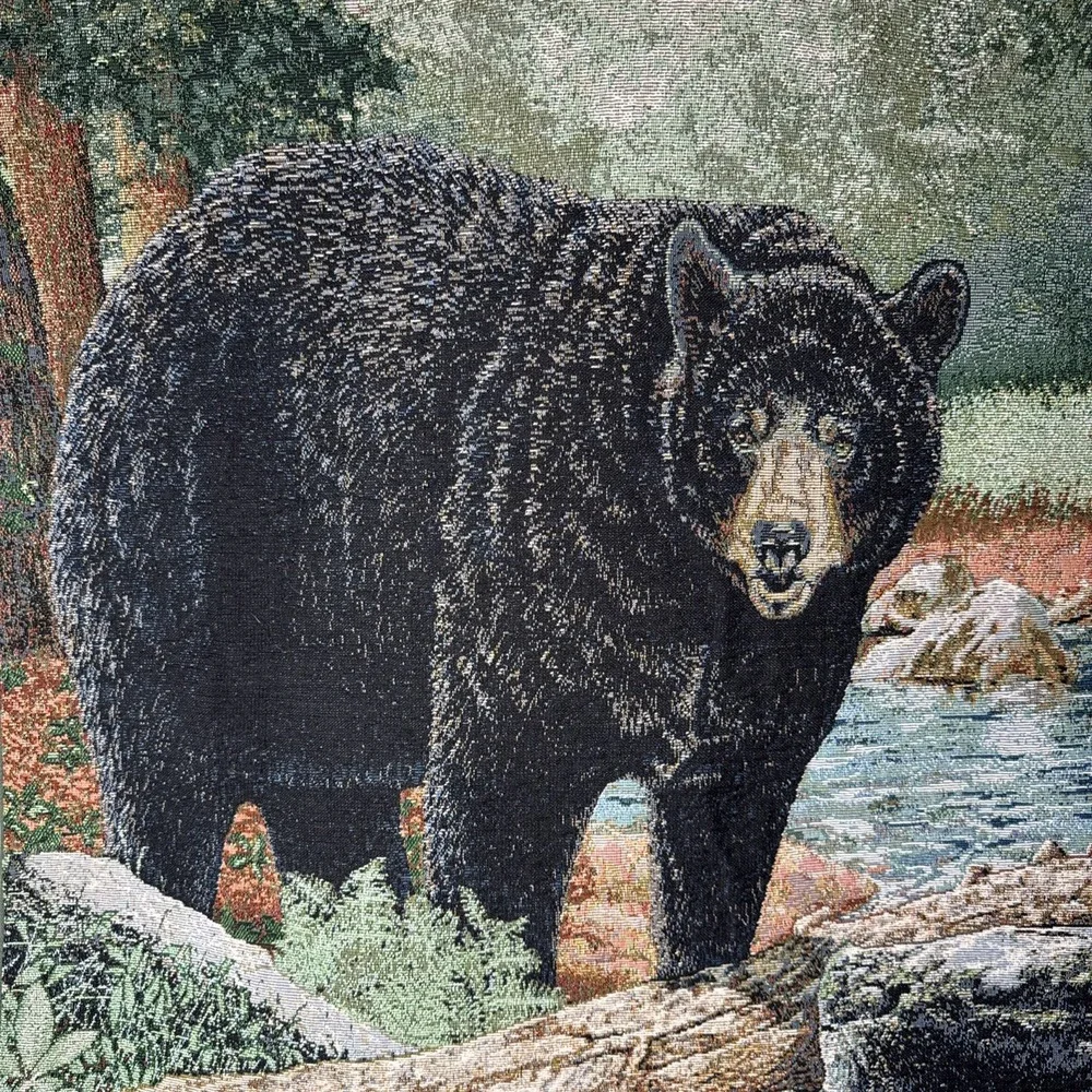 BLACK BEAR Wall Tapestry With Hanging Rod Cabin Hunting‎ Mancave Decor 35